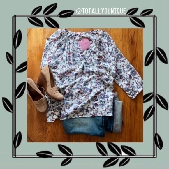 Rose & Rhyme Blouse 3/4 Length Sleeves Floral - Picture 1 of 7